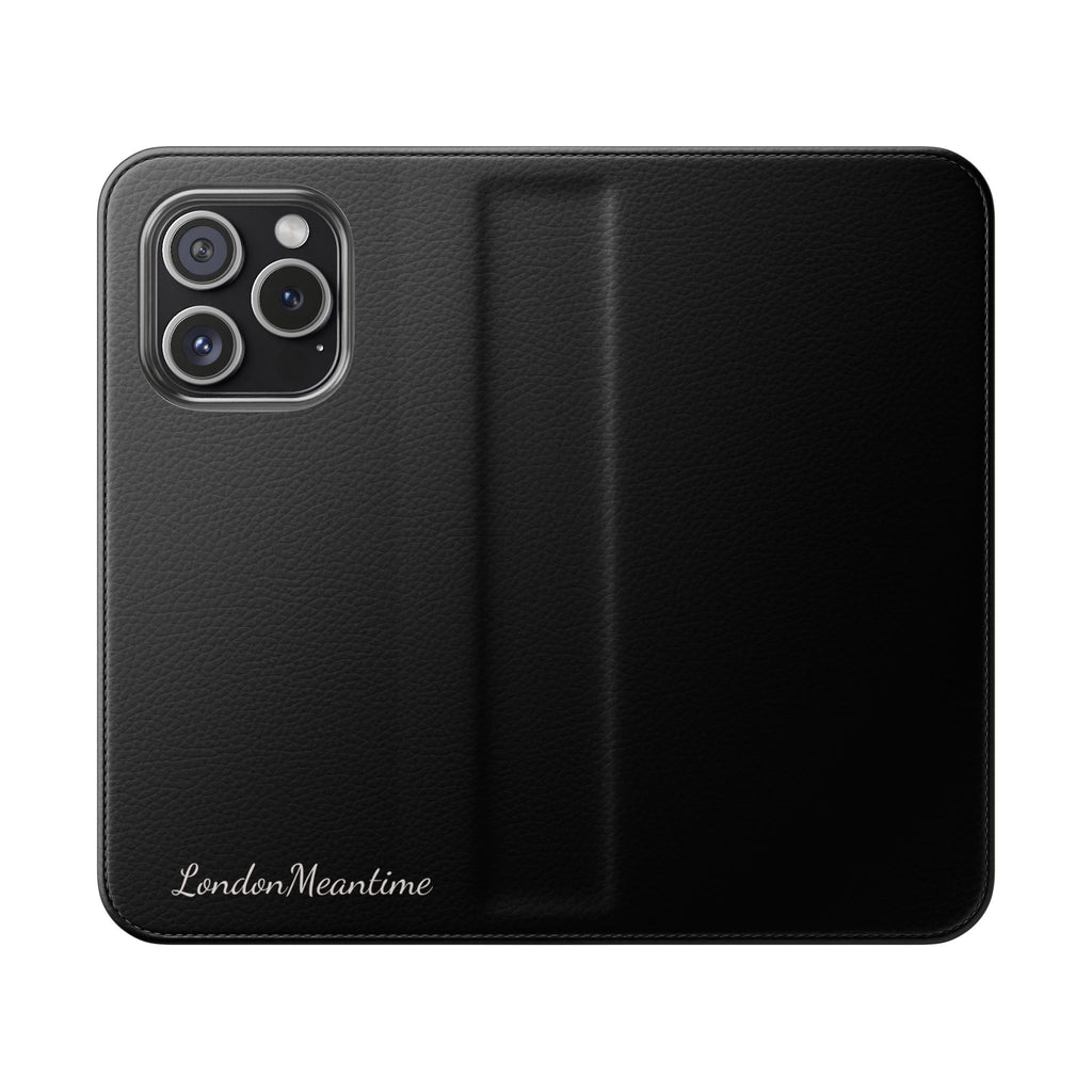 Black Wallet Phone Flip Case — Cardholder Folio Cover