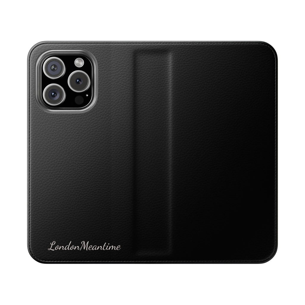 Black Wallet Phone Flip Case — Cardholder Folio Cover