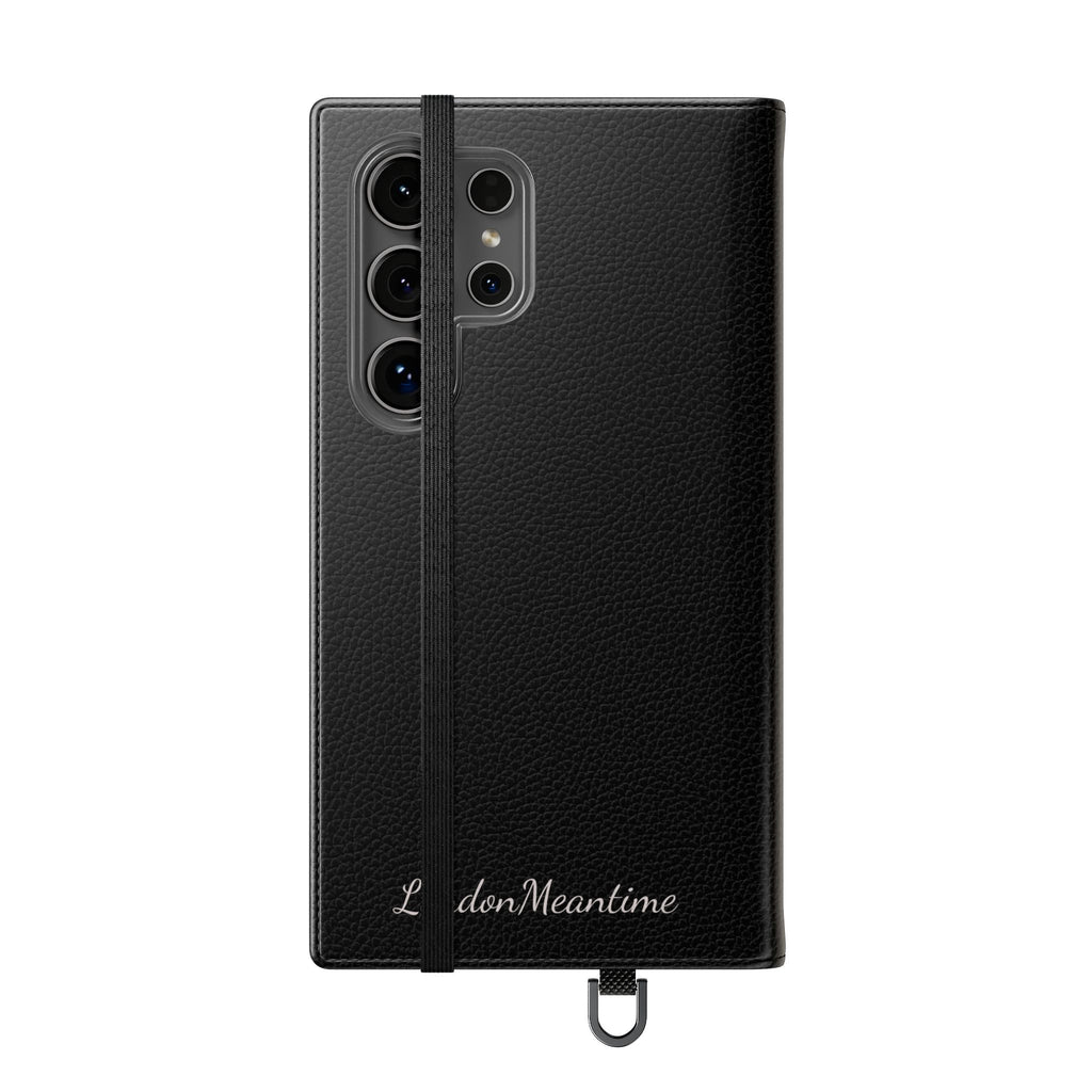 Black Wallet Phone Flip Case — Cardholder Folio Cover