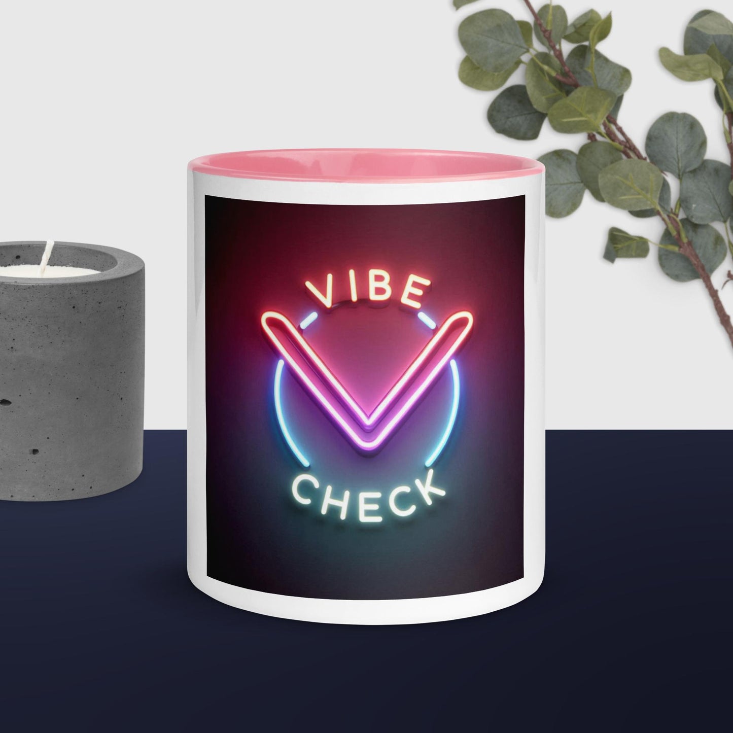 Vibe Check Pink Mug with Color Inside